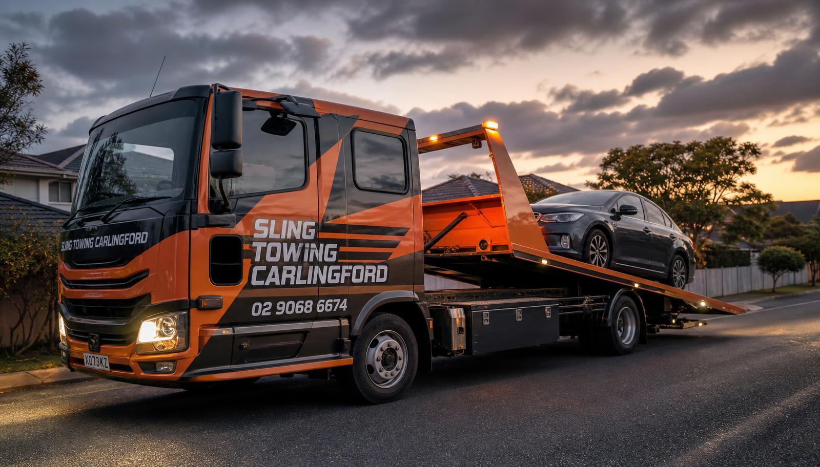 Sling Towing Carlingford tow truck towing a car in Carlingford